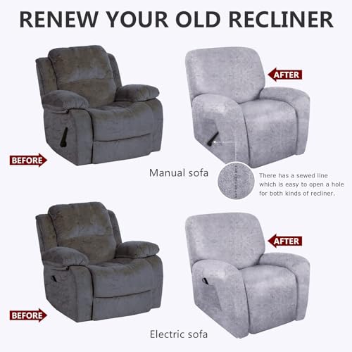 Image of molasofa Recliner Chair Covers 4 Pieces Leather Like Large Recliner Covers with Pocket Soft Non Slip Stretch Recliner Slipcover for Lazy Boy Recliner Chair Washable (Marbling)