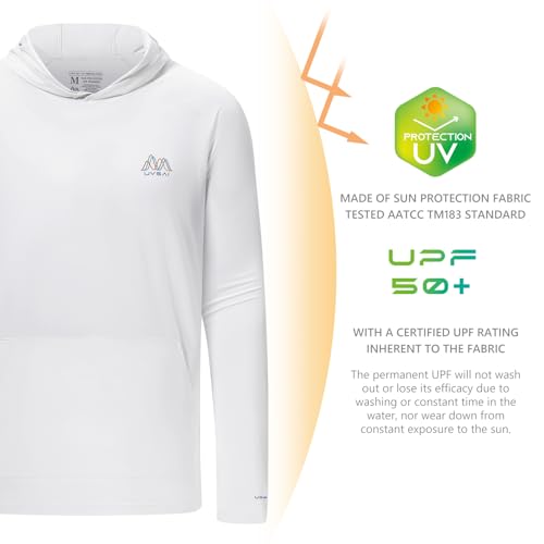 Image of Men's UPF 50+ Hoodie Shirt Long Sleeve Permanent UV Sun Protection Vented Tee Performance for Outdoor Hiking Fishing