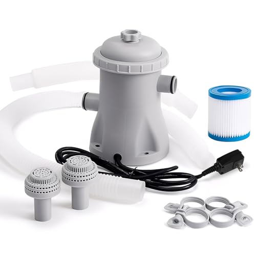 Electric Pool Filter Pump, 330 Gallon Cartridge Filter System with Hoses and Adapters,Filter Pump for Above Ground Pool