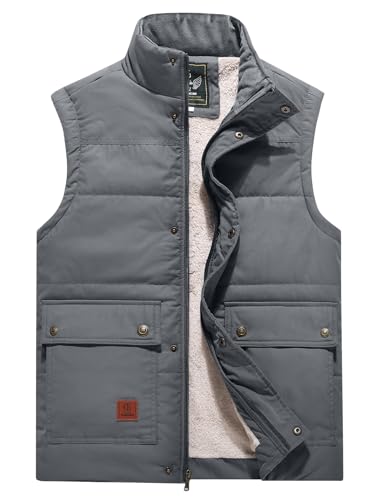 Image of Flygo Men's Winter Warm Outdoor Padded Puffer Vest Thick Fleece Lined Sleeveless Jacket