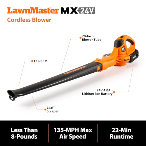 Image of LawnMaster Cordless 24V Max 13-inch Lawn Mower and Cordless Leaf Blower Combo with 2x4.0Ah Batteries and Charger-24VMWBL