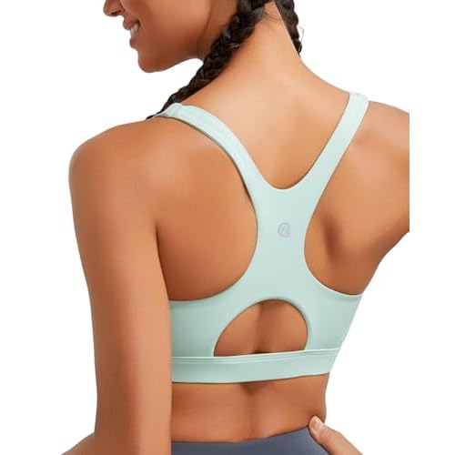 RUNNING GIRL Sports Bras for Women High Support,Racerback High Impact Grey Sports Bra Moulded Cup Workout Bra Push up E-green Small