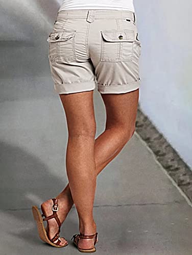Flamingals Women's Cargo Shorts Solid Rolled Hem Flap Pockets Casual Hiking Summer Beige S #TOP2