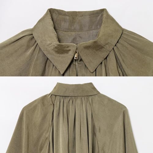 Balloon Sleeve Jacket for Women, Women's Puffed Bomber Jacket Batwing Sleeve Front Zip Lapel Collar Shirts Oversized3