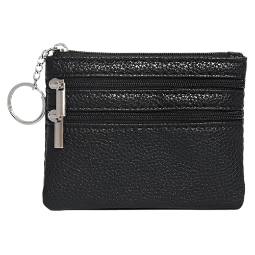 XENQITO Portefeuille Universel en Cuir pour Homme et Femme - Mini Porte Monnaie avec Porte-clés et 3 Compartiments Carte de Crédit - Noir