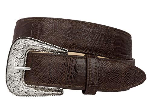 El Presidente Mens Black Ostrich Leg Print Leather Western Cowboy Belt Silver Buckle