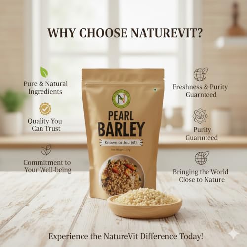 Image of NatureVit Pearl Barley 1 Kg | Jau Whole Grains | High Fibre & Low GI | All Natural, Unpolished Barley for Soups, Salads & Healthy Recipes