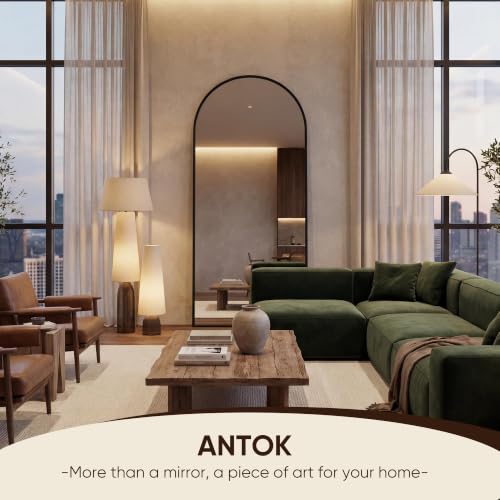Image of Antok 58 inch x18 inch Arched Full Length Floor Mirror, Black Aluminum Frame, Free Standing /Wall Mount /Leaning for Bedroom, Living Room, Dressing Room