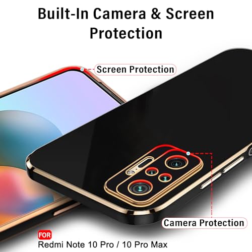 Image of TheGiftKart Luxurious Golden-Plated Back Cover Case for Mi Redmi Note 10 Pro /Pro Max | Raised Lips for Camera & Screen Protection | ShockProof Design | Stylish Back Case Redmi Note 10 Pro (TPU, Black)