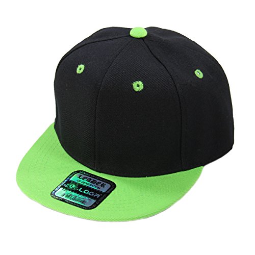 L.O.G.A. Kid s Youth Plain Flat Bill Snapback Caps(More Colors) (Black Neon Green)