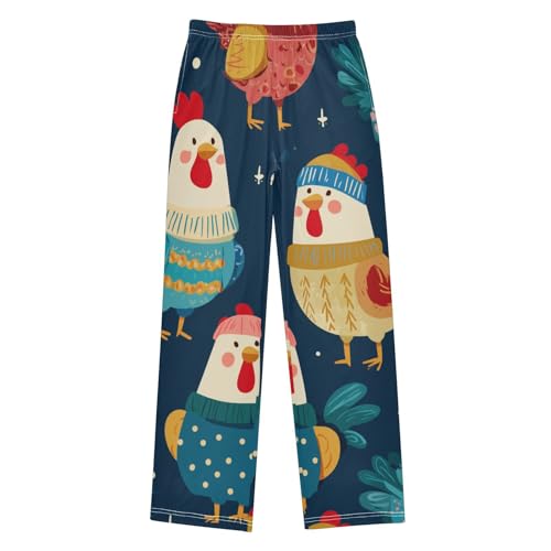 ZZXXB Chicken Snow Print Boys Long Pants Soft Trousers Elastic Waist Kids Lounge Bottoms with Pockets S-XL