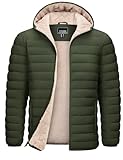 TACVASEN Puffer Jacket Men with Hood Midweight Sherpa Lined Jackets Insulated Casual Winter Down Coat with Zipper Pockets Army Green L