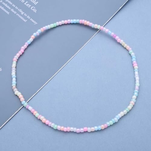 Xduargs Colar Boho com miçangas de sementes de arroz rosa, vintage, gargantilha com contas, ajustáve