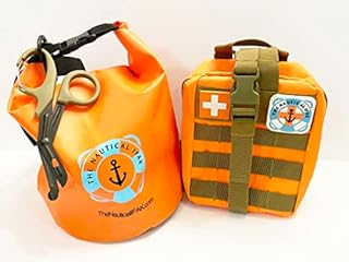 The Nautical IFAK Premium First Aid Kit - Rescue Orange CAT Tourniquet, Trauma PAK, HyFin Vent Chest Seal, Israeli Bandage - Orange, Rip Away Tactical Pouch, 5 Liter Waterproof Dry Bag