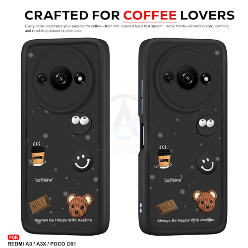 Image of AESTMO Back Case Cover for Redmi A3 / A3X / Poco C61 | Cute Fun Cartoon 3D Ball | Coffee Silicone Case | Full Body Protection | Camera Protection Back Cover for Redmi A3 / A3X / Poco C61 (Black)
