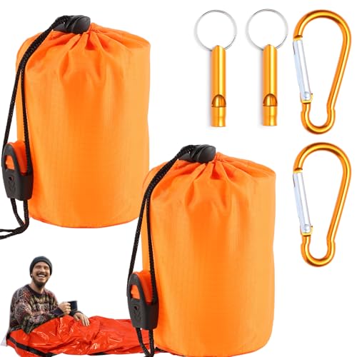 Tryslyn 2 Piezas Manta Termica Supervivencia, Mantas Termicas con Silbato y Mosquetón, Saco Termico Emergencia, Saco de Dormir de Emergencia, Mantas de Emergencia para Cámping, Excursionismo(Naranja)