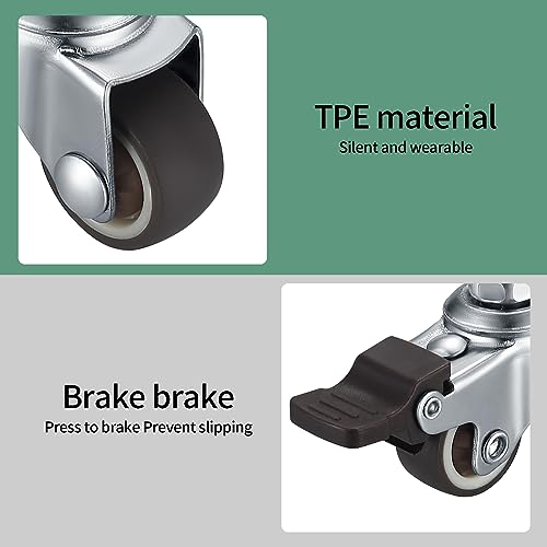 Klein Lenkrollen für Möbel, 4 Stk 25mm M6 Möbelrollen Klein, Lenkrollen Rollen, Lenkrollen Rollen mit Bremse, 360° Drehbar Leise Rutschfeste Gummirollen mit Gewinde für Innen Außen Möbel
