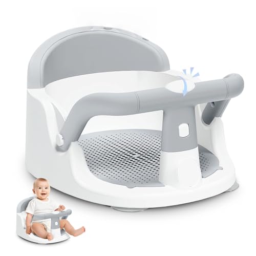 Baby Bath Seat for Babies 6 Months & up, Bath Seats for Babies Sitting Up, Non-Slip Baby Bath Chair with Suction Cupï¼ŒSafe and Comfortable Portable Baby seat for Bathroom, Easy to Clean (Grey)