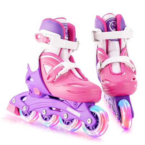 LOCAVUN Patines en línea,4 tamaños Ajustables con Ruedas Que Brillan en la Oscuridad,Patines en línea para niños para Uso en Interiores y Exteriores