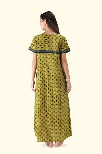 Image of NIHSAMAH Cotton Nighty for Women with Pocket, Premium Printed Long Nighty | Comfortable & Fancy Sleepwear /Nightwear