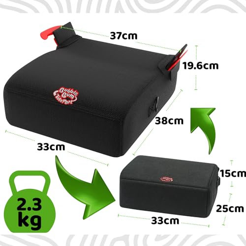 BubbleBum Teleport Auto-Sitzerhöhung, rückenfreier Sitzerhöhung, Teleskop-tragbarer Autositz, ideal für den täglichen Gebrauch und faltbar für Reisen, R129-zertifiziert, Kinder-Kinder-Höhe 125 cm bis