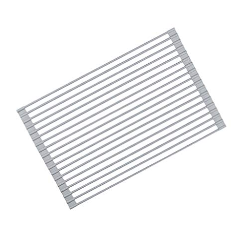 Plato Tendedero Rueda For Arriba El Fregadero Tendedero Durante Fregadero Estante Plegable Multi-Uso De Silicona Recubiertos De Acero Inoxidable De Desague(Round Tube)