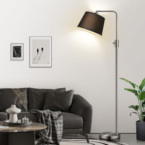 Image of Nintiue 【Upgraded】 Dimmable Floor Lamp, 1000 Lumens LED Edison Bulb Included, Brushed Nickel Arc Floor Lamps Modern Standing Lamp with Black Shade, Tall Lamps for Living Room Bedroom