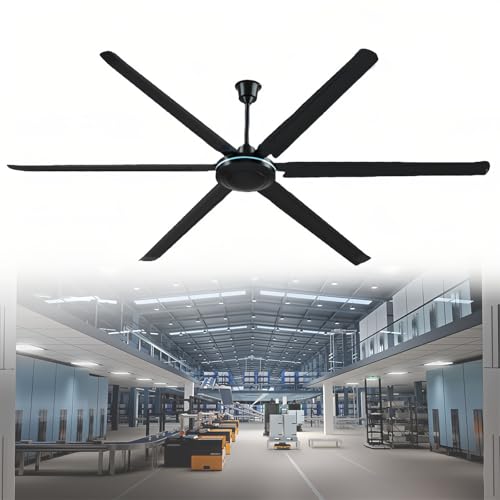 GZDXBF Ventilatore da Soffitto Senza Luce 200cm Ventilatore Industriale con Telecomando, 6 Pale per Camera da Letto, Soggiorno, Fattoria, Veranda(Black)