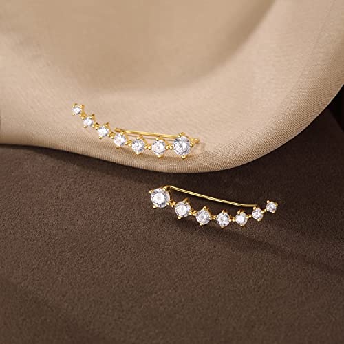 Reffeer Solid 925 Sterling Silver 7 Crystals Cuff Earrings Climber for Women Crawler Earrings Wraps3