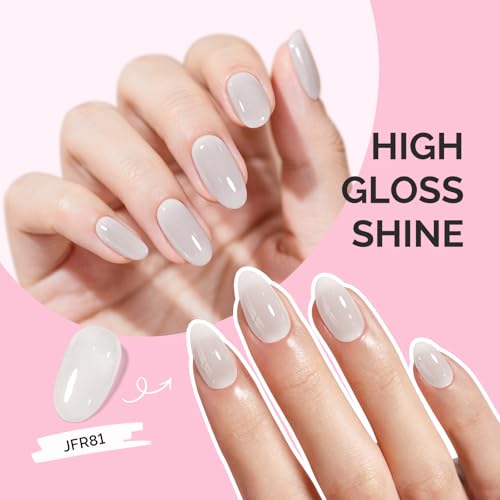 Image of MelodySusie White Gel Nail Polish, 0.5Fl.oz Jeweliver Jelly Gel Polish Translucent Nude Natural Color Sheer Soak Off UV LED Light Cure Gift for Women Girls Nail Art Manicure DIY at Home JFR81