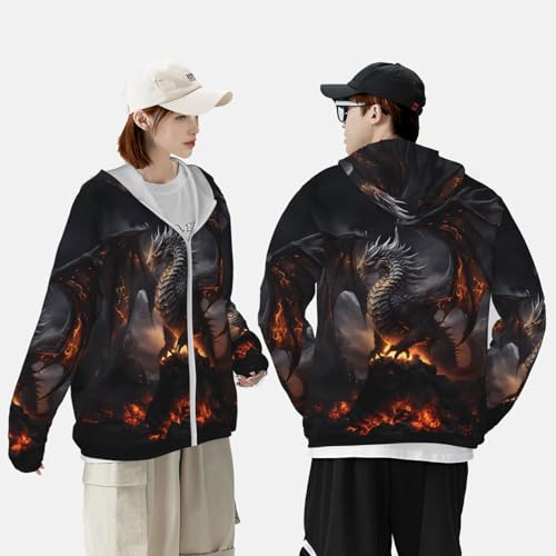 Sun Protection Shirt - fire black dragon Zip Up Hoodie Lightweight jacket Long Sleeve Sun Shirts for Men & Women2