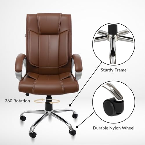 Image of activa Ergonomic Office Chair | Premium Leatherette Boss Chair with Padded Seat & Backrest | Adjustable Height Seat for Work /Study /Gaming (Kylie, Brown)