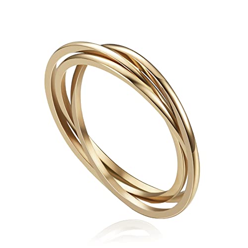 VQYSKO Triple Interlocked Rolling Ring for Women-Stainless Steel Stacking Rose gold Minimalist Promise Ring for Love/Engagement/Wedding, Size 4-12