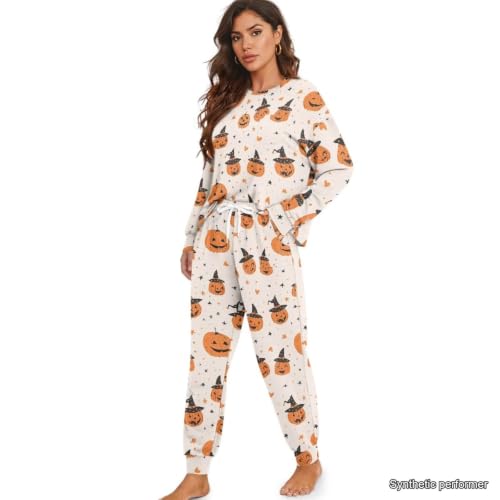 Image of Women's Pajamas Set Soft 2 Piece Loungewear Long Sleeve Pj Set | Matching Sleepwear, Crew Neck Top, Drawstring Jogger Pants with Pockets, Fall Pajama for Home, Sleep, Casual Wear, Plus Size