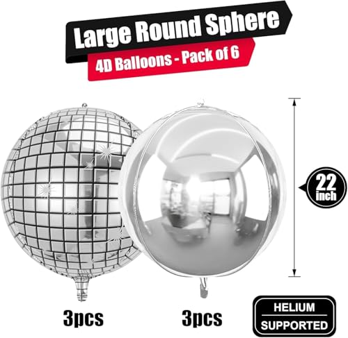 Image of 6Pcs 22 inch Disco Ball Balloons 4D Large Foil Balloons for 70s Party Birthday Graduation Decorations