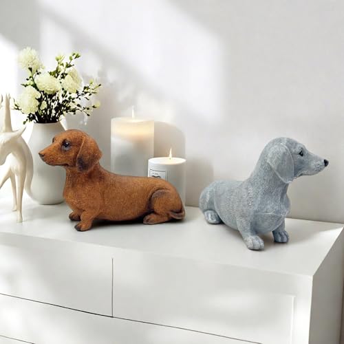 Figura decorativa de resina Dachshund con cabeza inclinada miniatura 5