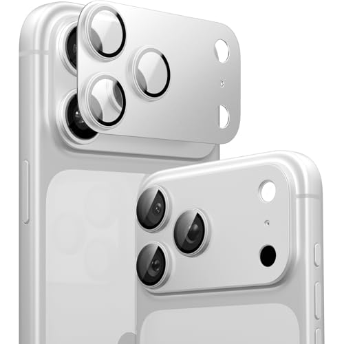 Image of TORRAS for iPhone 17 Pro Camera Lens Protector, [Metal Frame] with Military Grade 9H+ Tempered Glass, Full Coverage, Anti-Scratch, 12 FT Shatterproof, Case Friendly, One-Piece, Silver, 1 Pack