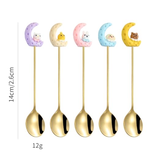 ONUIFIKE Silverware Set, 1/4/6/8pcs stainless steel tableware coffee spoon cartoon moon stirring spoon cake dessert spoon set, Home Cutlery Flatware Set(Green Silver,8 Pieces)