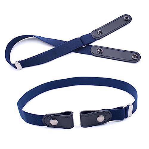 2pcs Adjustable Unisex Stretch Waist Belt No Buckle Elastic Belts for Jeans Pants Dresses Navy Blue Beige for Comfort and Style2