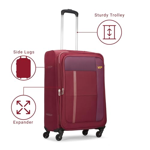 Image of VIP Totonto - S03 Set of 3 (Cabin+Medium+Large) Trolley Bag, Cm | Combination Lock | 2 Wheels | 7 Year International Warranty | Red & Three Grey Duffle Bags