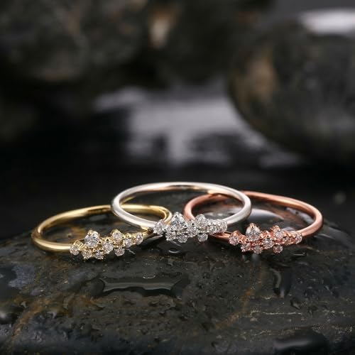Image of Simple 18k Gold plated Rings for Teen Girls White Studded Eternity Wedding Ring 925 Sterling Silver Plated Engagement Stackable Rings Women Fashion Jewelry Gift for her