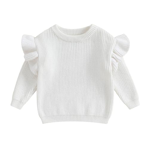 Honganda Infant Baby Girl Cable Knit Sweater Ruffle Shoulder Long Sleeve Solid Color Fall Winter Pullover Sweater