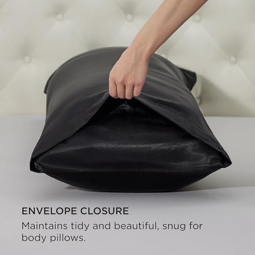 Image of Bedsure Body Pillow Pillowcase - Cooling and Silky Long Body Pillow Covers with Envelope Closure, Satin Similar to Silk Pillowcase for Hair and Skin,Black,20x54 Inches