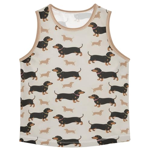 Black Dachshund Pattern Boys Tank Top Sleeveless Quick Dry Athletic T-Shirts 3-10T