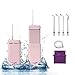 Aquapik Mini Idropulsore dentale portatile, serbatoio d'acqua retrattile, Irrigatore ricaricabile per viaggi e ufficio, ricarica USB, 4 ugelli, 3 potenze, impermeabile, per tutta la famiglia (Rosa)