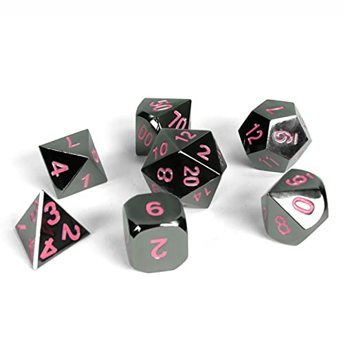 shibby 7 Cubos poliédricos de Metal - Steampunk - para Juegos de Mesa y de rol Incl. Caja de Almacenamiento - Rosa-Morado