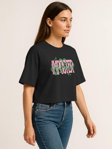 Image of HELLCAT Beige Printed Loose Fit Crew-Neck Crop T-Shirt for Women