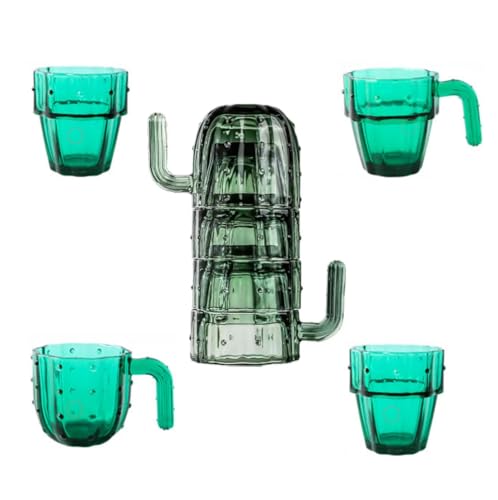 Set de 4 vasos cactus verde 8 pulgadas artesanal