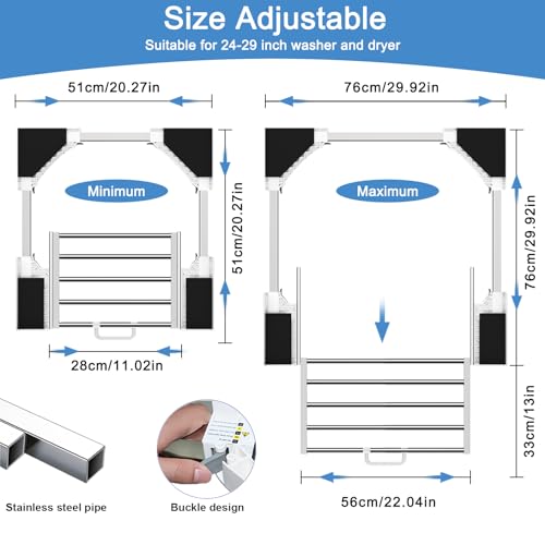 HHXRISE-Washer-Dryer-Stacking-Kit-Universal-Stacking-Kit-for-Washer-and-Dryer-with-Pull-Out-Sliding-Shelf-Adjustable-Stackable-Kit-for-292827262524-Front-Load-Laundry-with-Ratchet-Strap