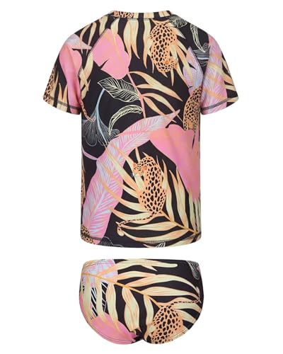Image of Girls Two Piece Rash Guard Swimsuits Set Short Sleeve Bathing Suit for Kids Hawaiian Swimwear Set 3-16 Years